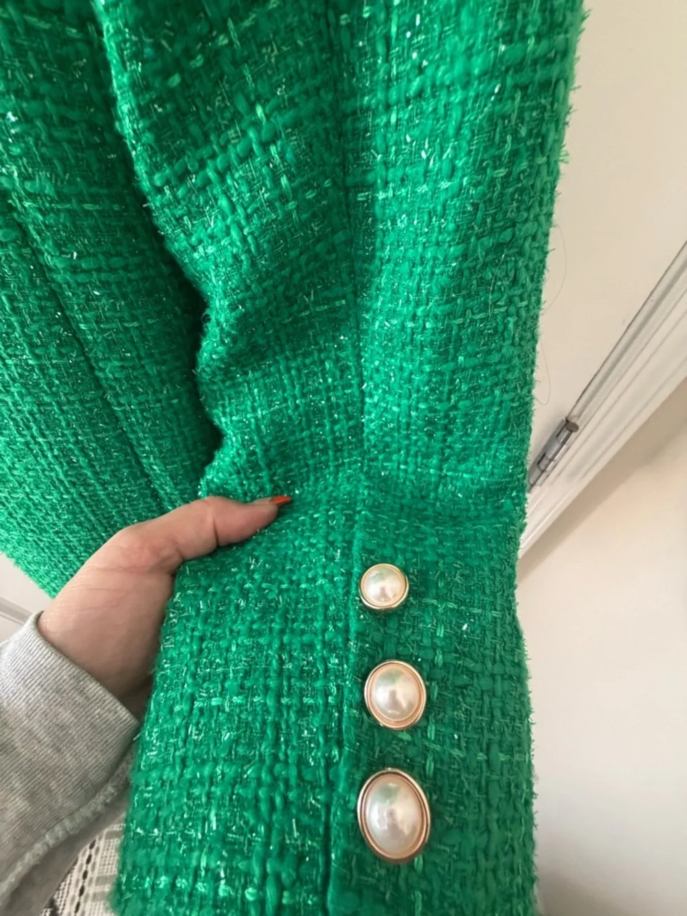Emerald Green Tweed Double-Breasted Blazer Jacket